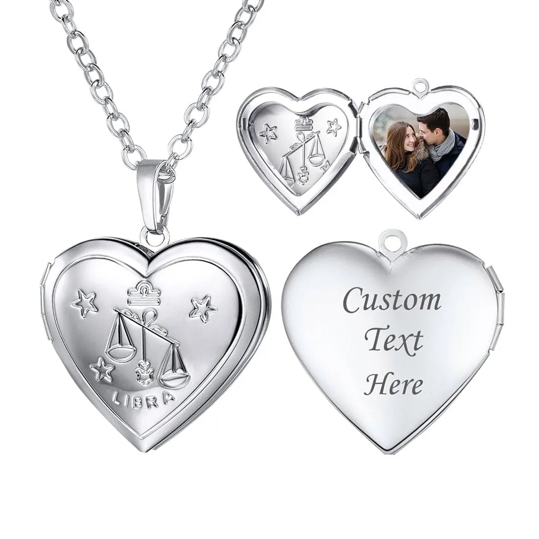 U7 Jewelry Engraved Zodiac Sign Heart Locket Necklace with Photo