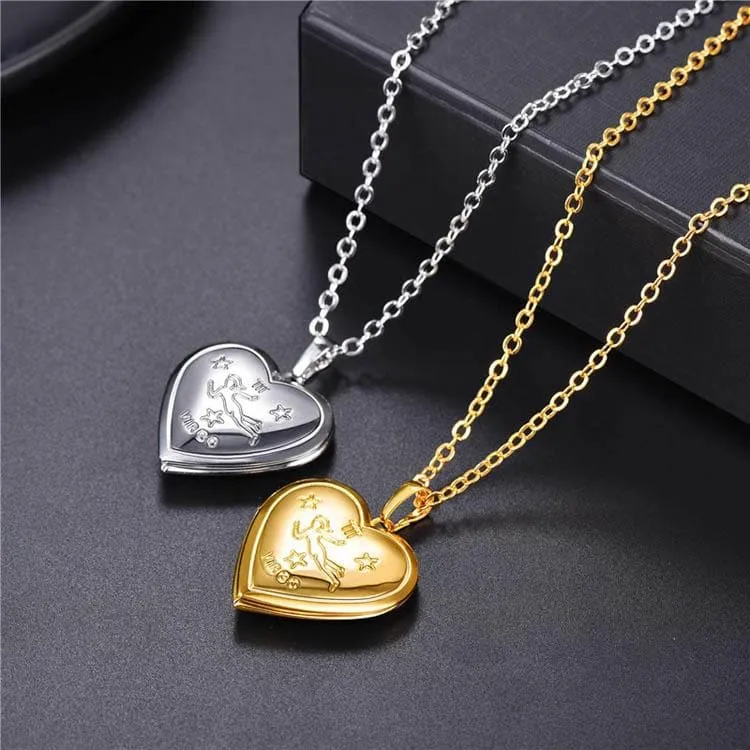 U7 Jewelry Engraved Zodiac Sign Heart Locket Necklace with Photo