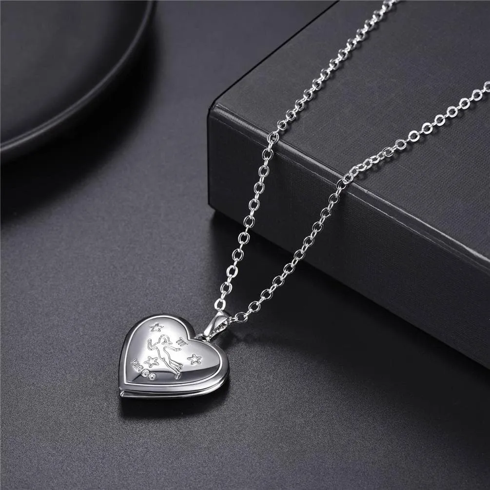 U7 Jewelry Engraved Zodiac Sign Heart Locket Necklace with Photo