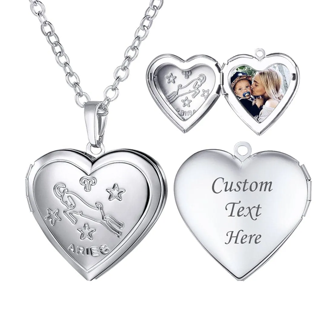 U7 Jewelry Engraved Zodiac Sign Heart Locket Necklace with Photo