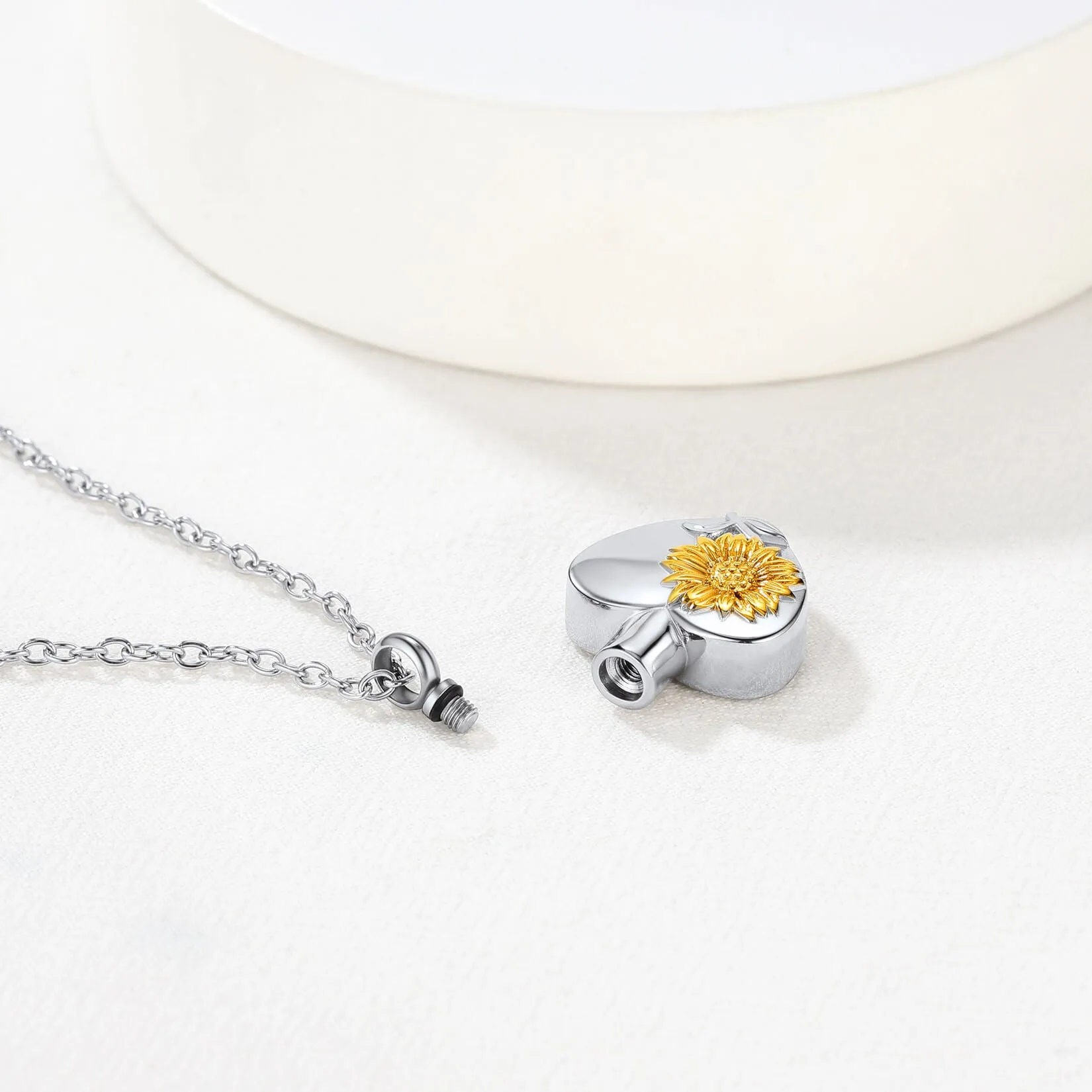 U7 Jewelry Heart Urn Necklaces for Ashes Love Sunflower Locket Pendant Cremation Jewelry