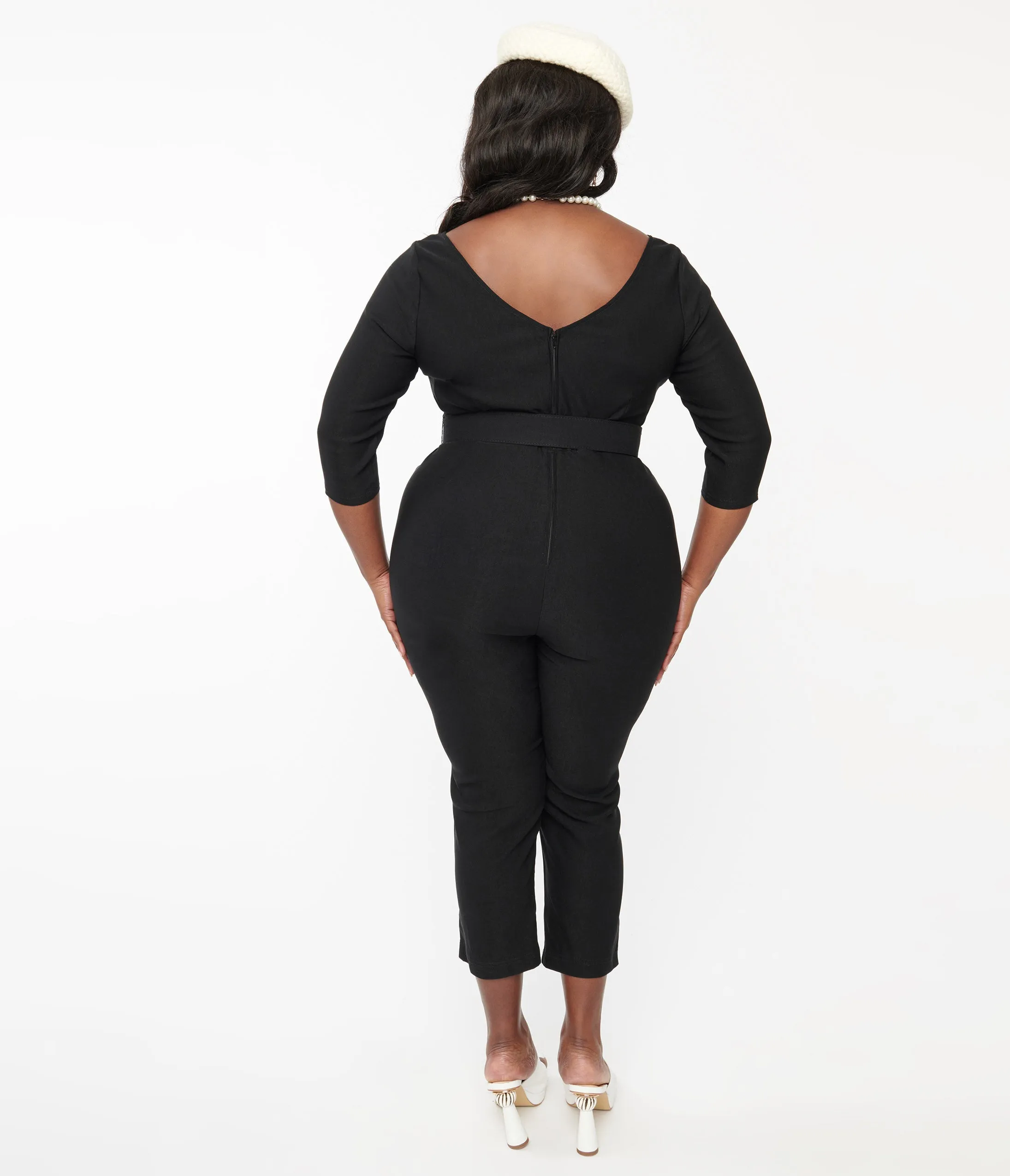 Unique Vintage Plus Size 1950s Black Fitted Capri Jumpsuit