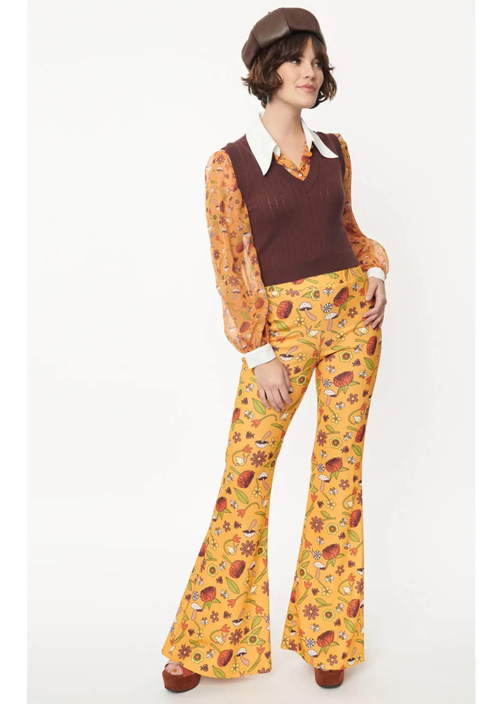 Unique Vintage Smak Parlor Garden Party Find Your Flare 70's Trousers Mustard