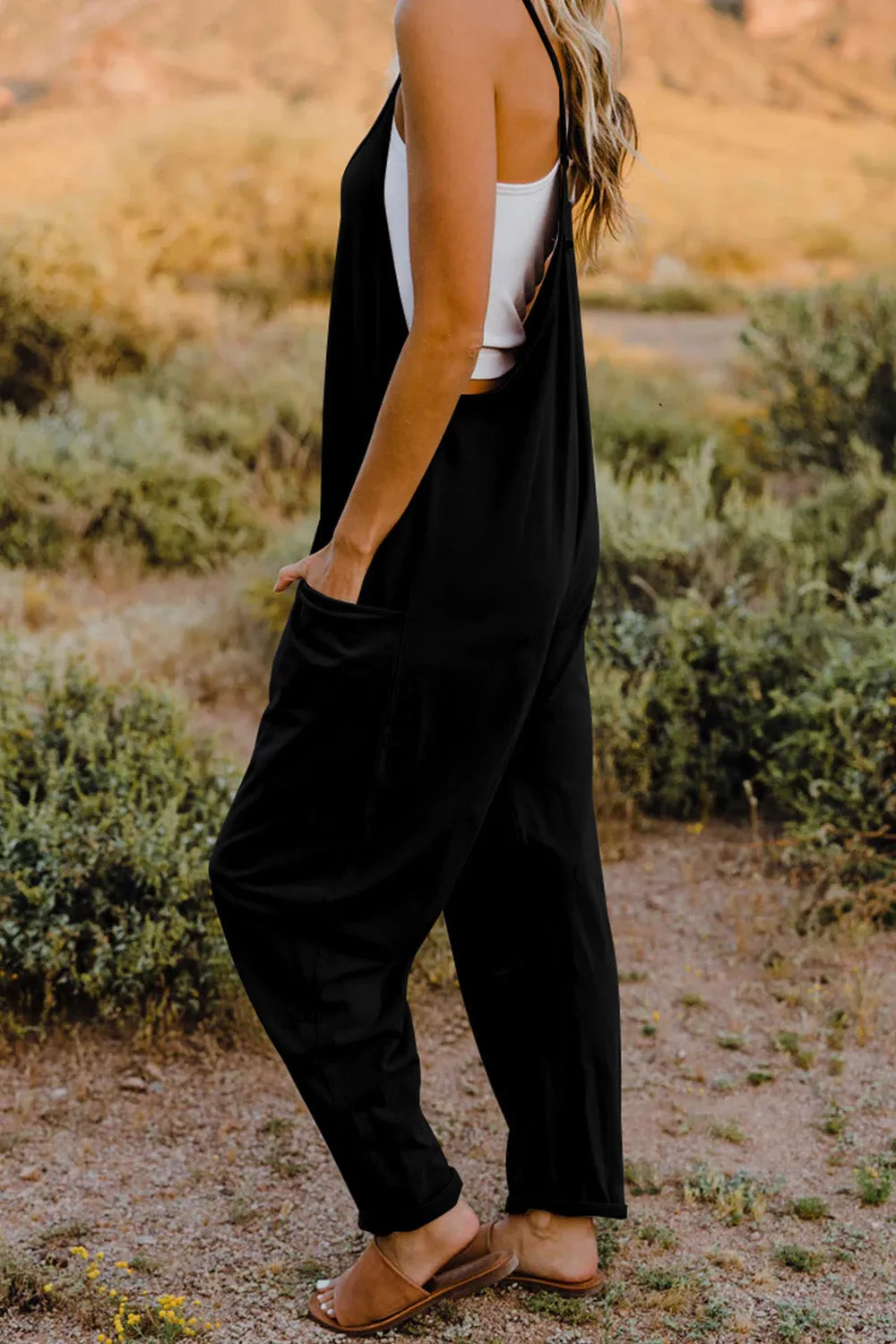 V-Neck Sleeveless Jumpsuit with Pocket