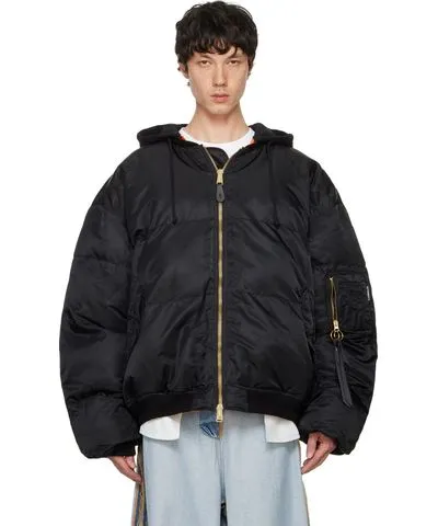 VETEMENTS Black Quilted Hooded Reversible Bomber Jacket