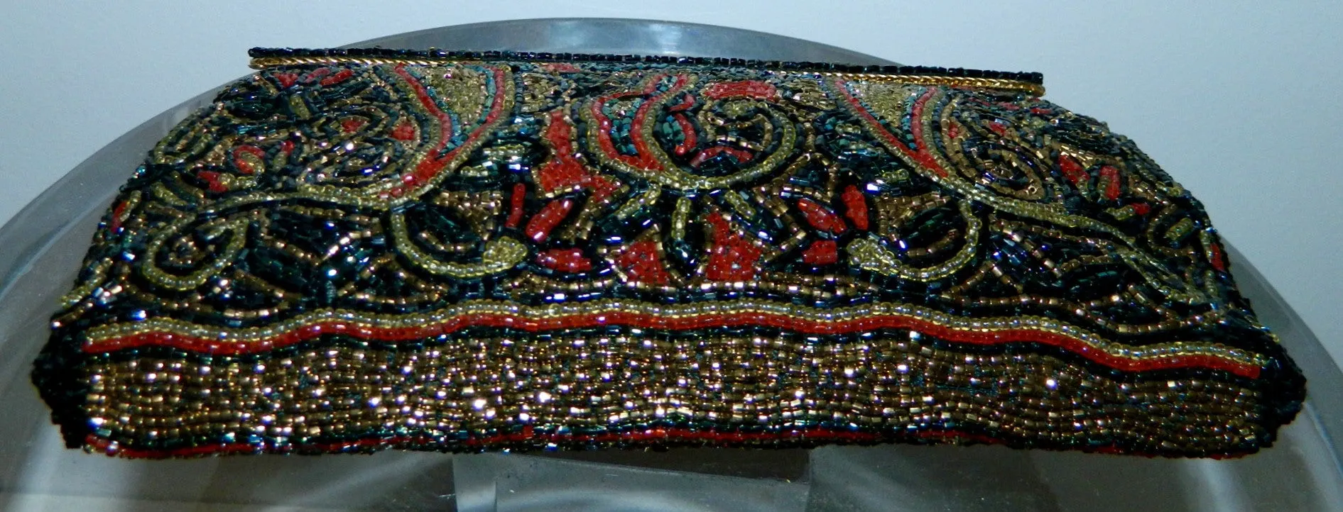 vintage black beaded evening bag 1950s WALBORG paisley clutch handbag