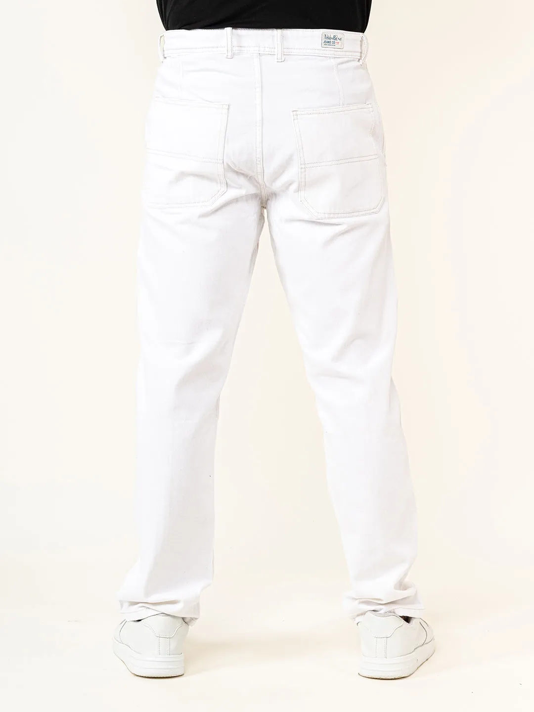 White Flared Straight Fit Denim Cargo Jeans