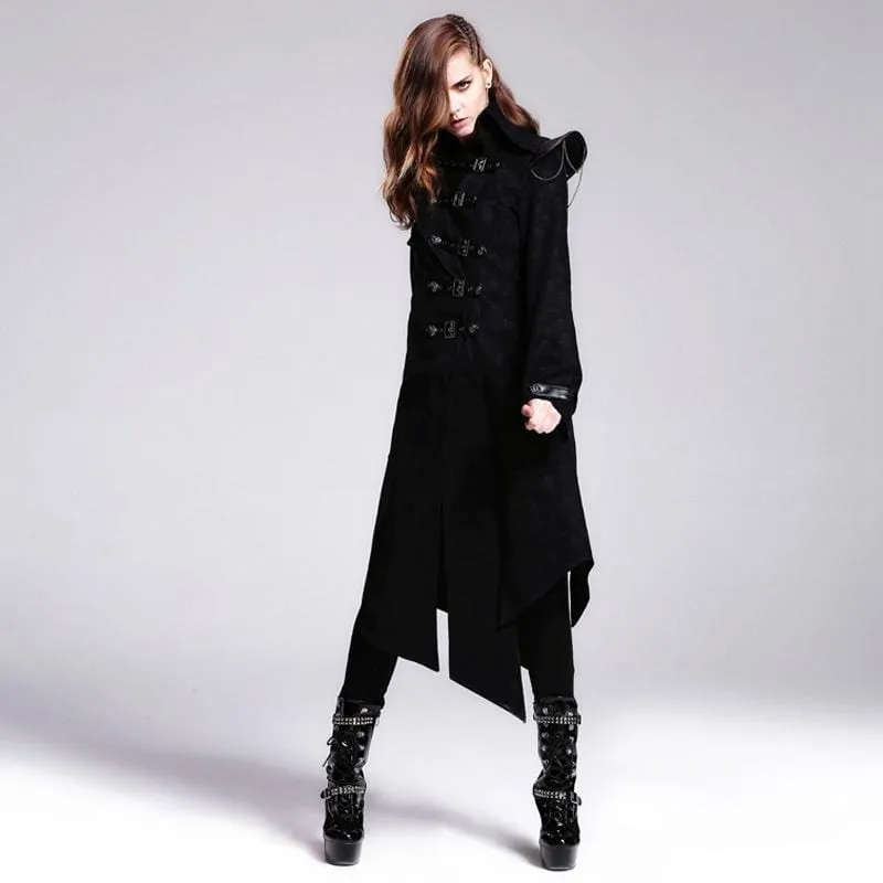 Women's Goth Military Coat with Leather Details