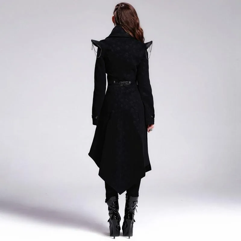 Women's Goth Military Coat with Leather Details