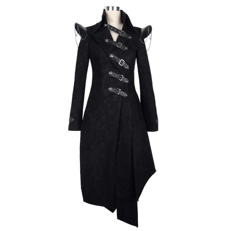 Women's Goth Military Coat with Leather Details