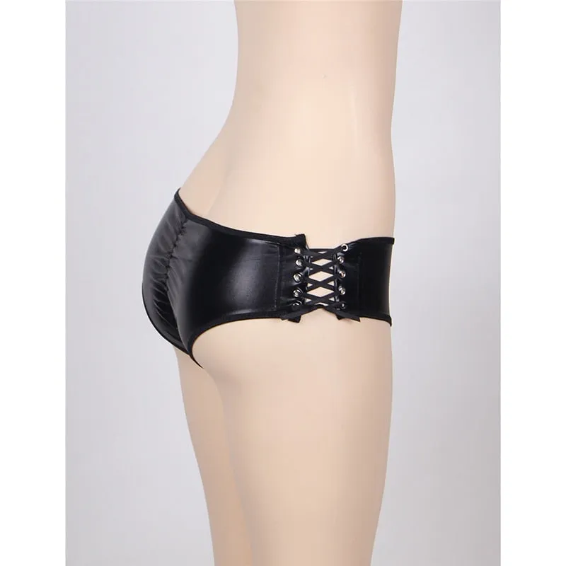 Women's Sexy Leather Low Waist Panties Underpants with Side Opening