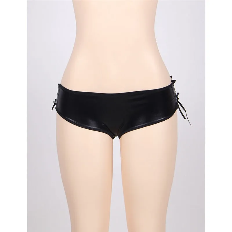 Women's Sexy Leather Low Waist Panties Underpants with Side Opening